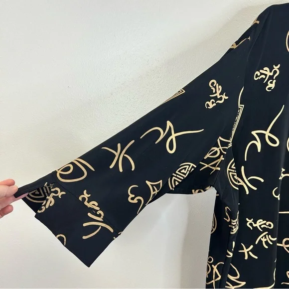 Whimsigoth Boho Black Tan Asian Inspired V-Neck Plus Size 3X Top Work Travel - Picture 5 of 11